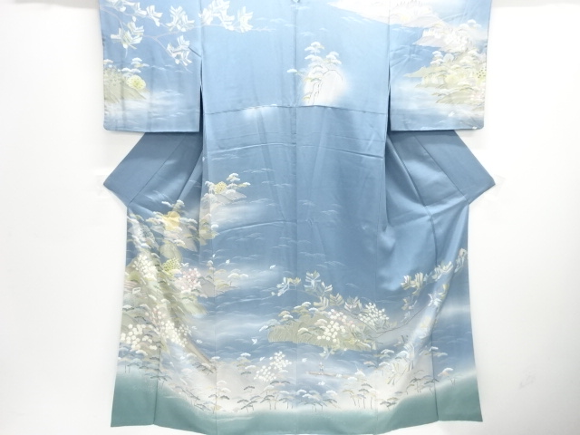 家屋に草花模様訪問着(高島屋)